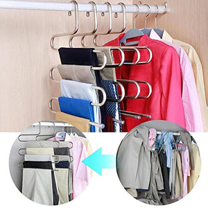 Organizer Rack - Stainless Steel Trousers Hanger Multifunction Magic Clothes Closet Belt Holder Rack S Type 5 Layers - Sous Keys 20 Chalkboard Pot Compartments Door Hooks Plastic Lid