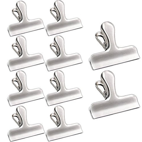 ESFUN Chip Bag Clip Set of 10 Stainless Steel Chip Clips,Strong & Large Metal Food Bag Sealing Clip for Air Tight Seal Grip on Coffee/Bread/Snack/Pet Food Bags,Kitchen Home Usage