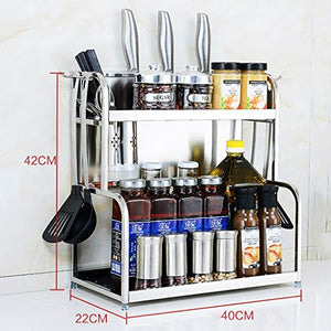 ZAQI Kitchen Spice Utensil Rack Organizer Storage Unit Shelf with Hanging Hooks Knife Slots Cup Stainless Steel Racks (Size : Length 40cm)