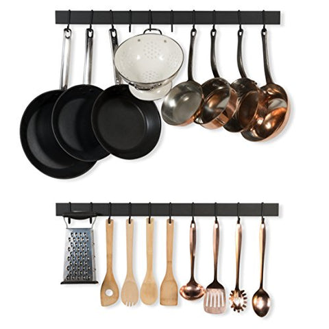 Wallniture Wall Mount Pot Pan Lid Rack Hanging Utensil Organizer Iron Black 30 Inch Set of 2