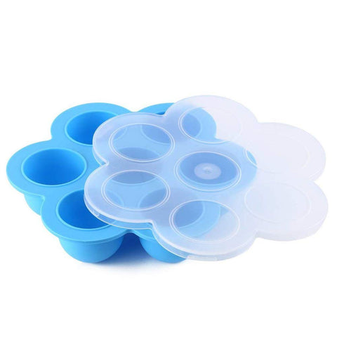 Silicone Egg Bites Molds Storage Container and Freezer Tray with Clip-on Lid for Homemade Baby Food and More - BPA Free, Premium 100% FDA Food Grade Silicone (Blue)