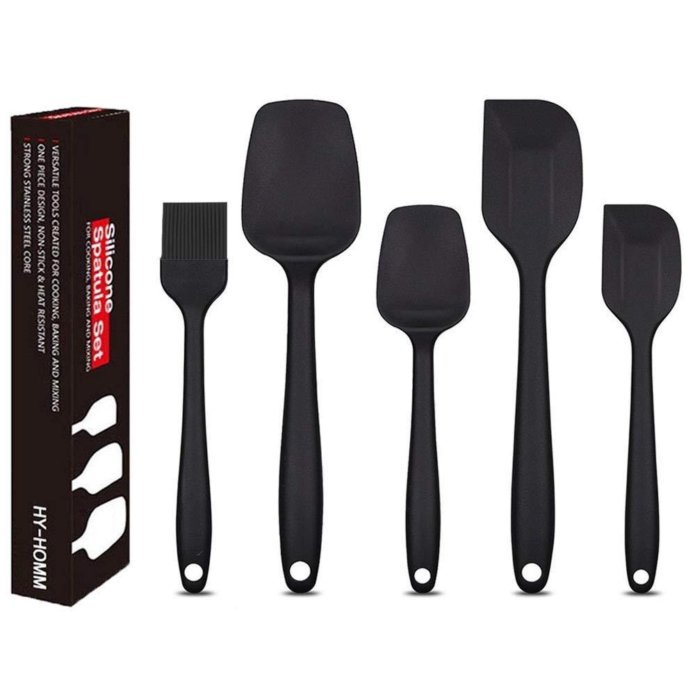 Houvillage Silicone Spatula Set 5 Piece 500F Heat Resistant Spatulas Solid Stainless Steel Core Seamless One-Piece Design Best Nonstick Cooking Utensils Kitchen Utensil Set and Baking Kit