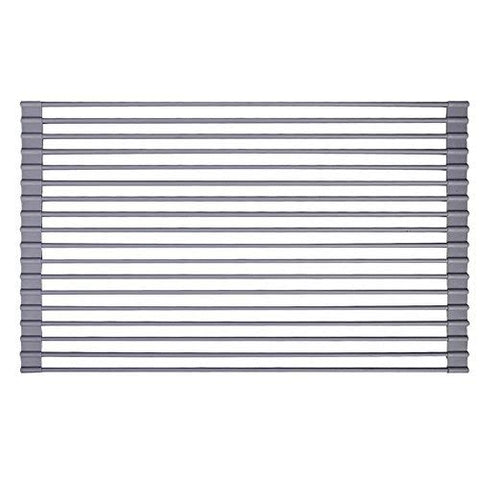 Roll-Up Dish Drying Rack by Haneye, Foldable Drainer Rack Over the Sink, Large 20.6"L x 13"W, Multipurpose in kitchen, Silicone Covered Stainless Steel,Warm Gray