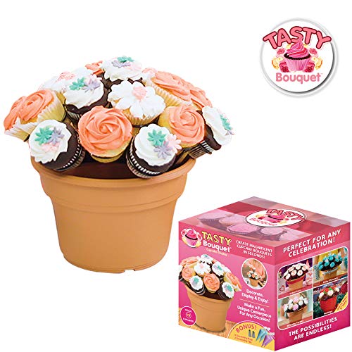 Tasty Bouquet- Create Beautiful Cupcake Bouquets in Seconds, Displays 19 Cupcakes, Includes 1 Dome Shaped Cupcake Rack, 1 Flower Pot, 4 Decorating Bags, 2 Decorating Tips