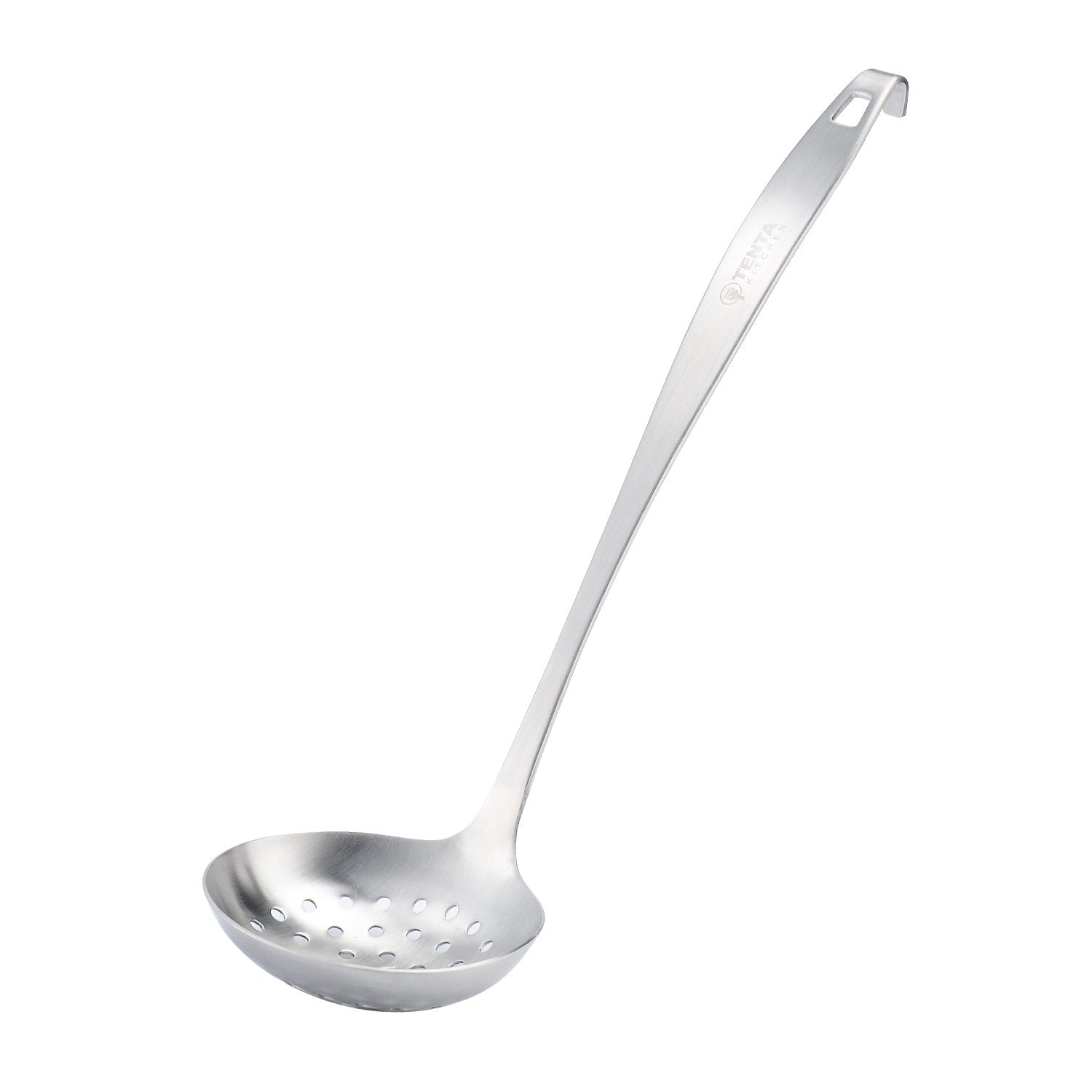 Tenta Kitchen Dia 9CM One Piece Stainless Steel Skimmer/Slotted Spoon/Strainer Ladle With Hook And Hole For Easy Hanging,11.5"x 3.6"