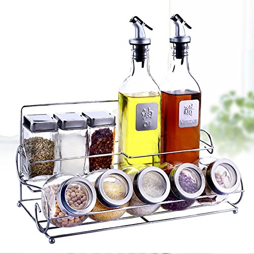 AMCER 2-Tier Spice Rack Kitchen Standing Compact Storage Organizer Spice Jars Bottle Rack Shelf Holder,C