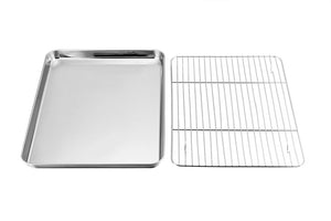 Toaster Oven Pan and Rack Set,P&P CHEF Toaster Oven Tray with Broiler Rack, Rectangle 12.5’’x9.7’’x1’’, Non Toxic & Healthy, Heavy Duty & Rust free - Dishwasher Safe