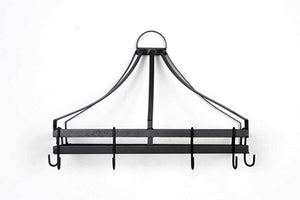 Half Square Wall Pot Rack-18 Inches Wide x 12 Inches Tall and 9 Inches Deep, with 6 Hooks. Black
