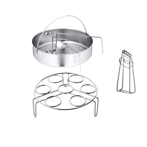 6QT Instant Pot Accessories, Stainless Steel Steamer Basket Set - Fits Instant Pot 5, 6, 8qt Pressure Cooker with Plate Dish Clip Clamp And Bonus Clear Clothes, Egg Steamer Basket Rack