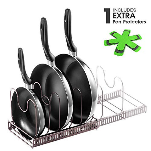 22.25", Kitchen Cookware Pan Pot Lid Organizer Rack with 3 Pc Pan Protect Mat Kitchen Pan Organizer Rack Holder Total 7 Adjustable Compartments