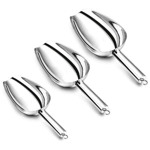 P&P CHEF Ice Scoop Set of 3,Stainless Steel Utility Scoops for Dry Food Candy Coffee Bean Flour Cereal Popcorn, Mirror Finish & Easy Clean - 5/8/12 Ounce