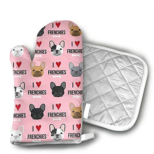 Ubnz17X I Love French Bulldogs Fabric Oven Mitts and Pot Holders for Kitchen Set with Cotton Non-Slip Grip,Heat Resistant