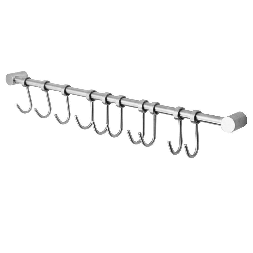 eForwish Kitchen Utensil Racks Rail Wall Mounted Utensil Hooks Stainless Steel Hanger Hooks Kitchen Tools (20.5", 10 Hooks)