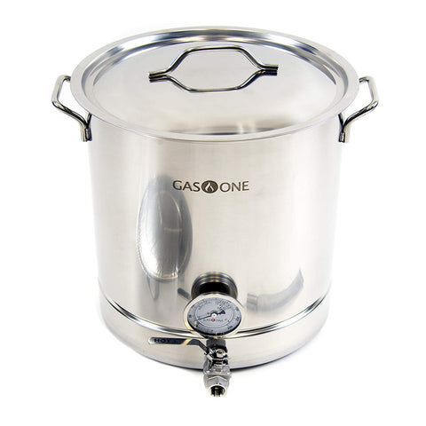 GasOne 16 Gallon Stainless Steel Home Brew Kettle Pot Pre Drilled 4 PC Set 64 Quart Tri Ply Bottom for Beer Brewing Includes Stainless Steel Lid Ball Valve, Thermometer, Spigot - Home Brewing Supplies