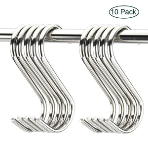 WSPER S Shaped Hooks Heavy-Duty Stainless Steel Hanging Hanger Bearing Up to 30KG, Large Size for Plants, Kitchen Pots and Pans, Shower Curtain 10 Pack