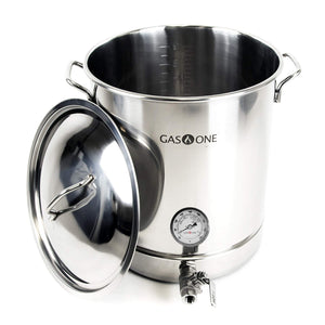 GasOne 10 Gallon Stainless Steel Home Brew Kettle Pot Pre Drilled 4 PC Set 40 Quart Tri Ply Bottom for Beer Brewing Includes Stainless Lid Ball Valve Spigot and Plug - Home Brewing Supplies