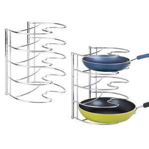 mDesign Metal Wire Pot and Pan Organizer Rack for Kitchen Cabinet, Pantry and Shelves - Organizer Holder with 4 Slots for Skillets, Frying Pans, Lids, Vertical or Horizontal Placement, 2 Pack - Chrome