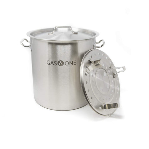 GasOne Stainless Steel Stock Pot with Steamer 6-Gallon with lid/Cover & Steamer Rack, Tamale, Dumpling, Crawfish, Crab Pot/Steamer Thickness 1mm Perfect for Homebrewing & Boiling Sap for Maple Syrup