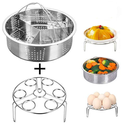 Instant Pot Accessories Steamer Basket with Egg Steamer Rack, Divider, Fits Instant Pot 5,6,8 qt Pressure Cooker, Stainless Steel, 3 Pcs Set