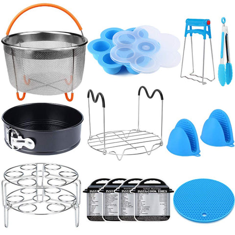 15 Pieces Pressure Cooker Accessories Set Compatible with Instant Pot Accessories 6 qt 8 Quart - Steamer Basket, Springform Pan, Stackable Egg Steamer Rack, Egg Bites Mold, Kitchen Tongs & More