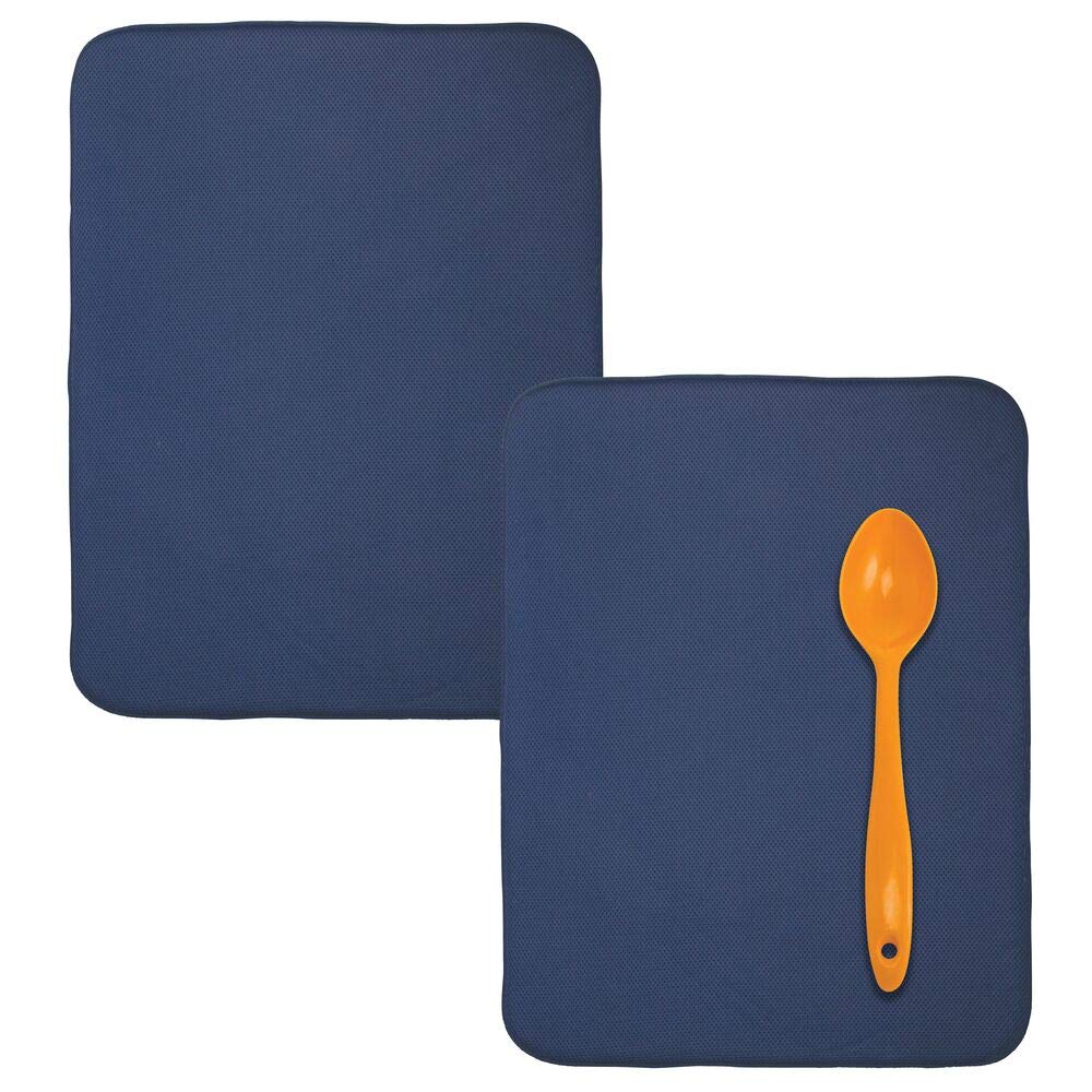 mDesign Ultra Absorbent Reversible Microfiber Dish Drying Mat and Protector for Kitchen Countertops, Sinks - Folds for Compact Storage, Extra Large - 2 Pack - Navy Blue/White