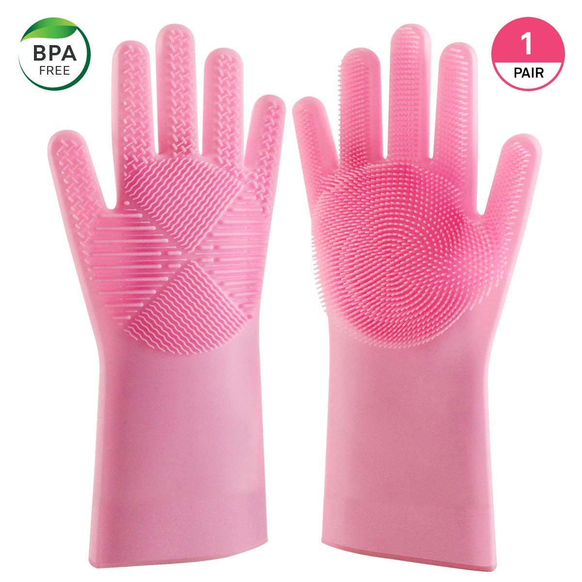 Blitzby Magic Wash, New Design Reusable Silicone Dishwashing Scrubber, Cleaning Brush Gloves for Kitchen, Household, Dish Washing, Washing The Car, Pink