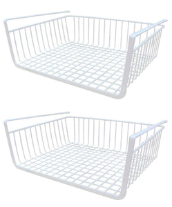 Plate Holders Organizer for Kitchen Cabinets | Vertical Small Metal Dish Storage Dying Display Rack for Counter, Cupboard, Corner - White (Cabinet Basket (2 Pack))