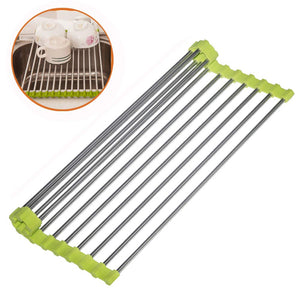 Over the Sink Stainless Steel Roll Up Dish Drying Rack