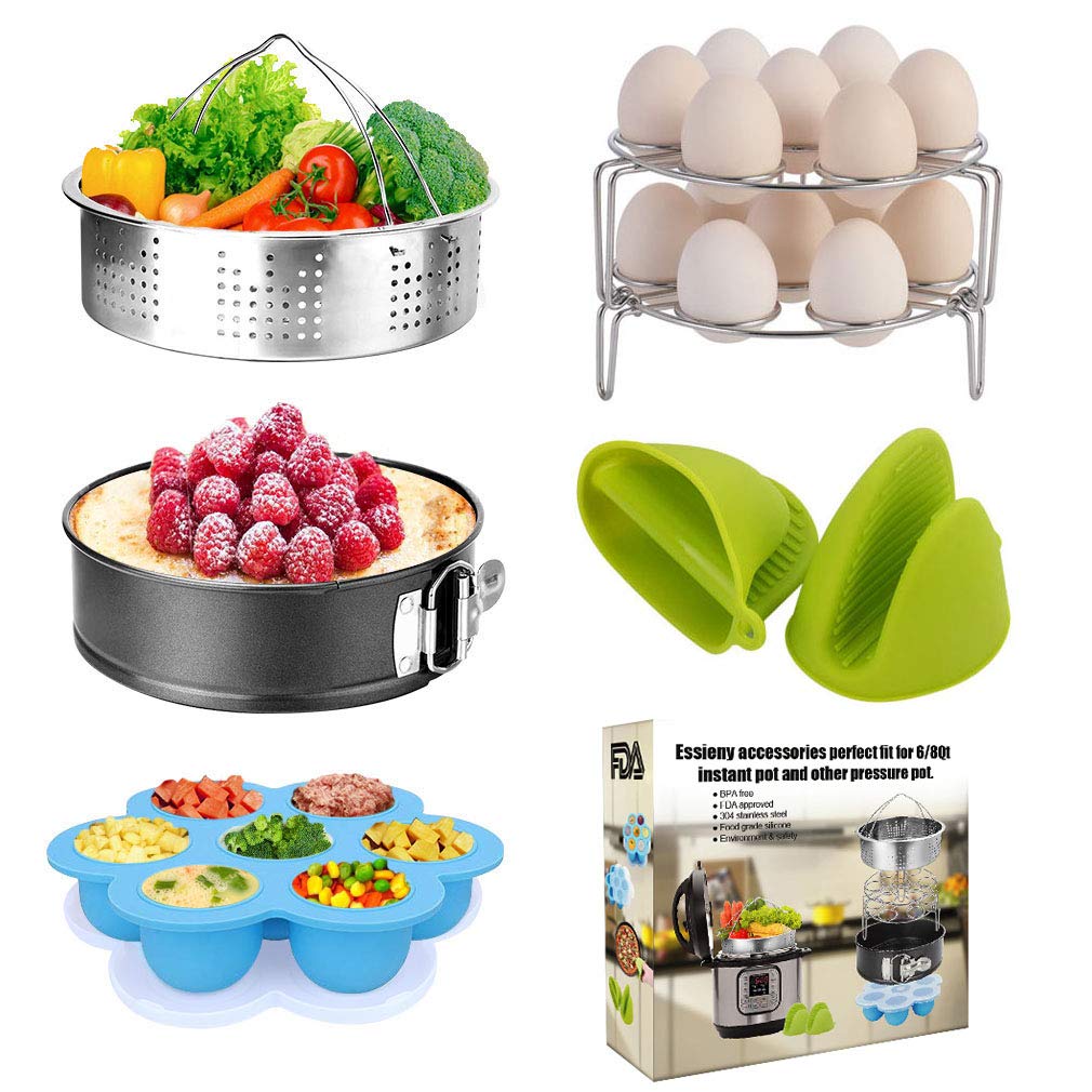 Pressure Cooker Accessories Set with Springform Pan, Vegetable Steamer Basket, Egg Rack, Egg Bites Mold, Silicone Cooking Mitts Compatible with Instant Pot 6/8 Qt (7 PCS)