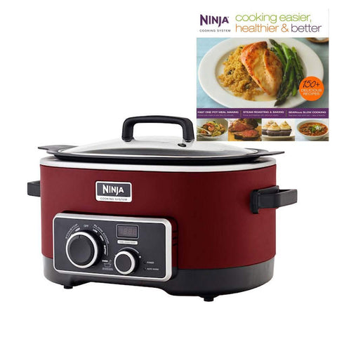 Ninja 6 Quart 3 In 1 Slow Cooker with 150 Recipe Book (Renewed)