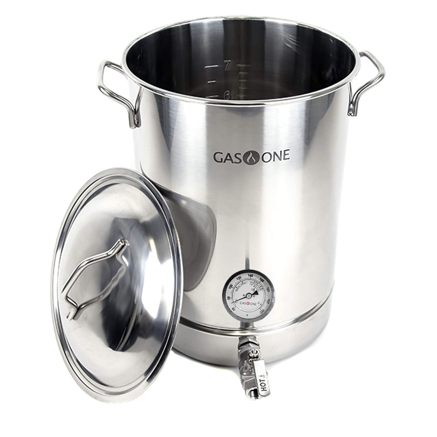 GasOne 8 Gallon Stainless Steel Home Brew Kettle Pot Pre Drilled 4 PC Set 32 Quart Tri Ply Bottom for Beer Brewing Includes Stainless Lid Ball Valve Spigot and Plug - Home Brewing Supplies