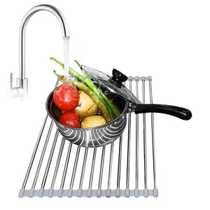 Roll-up Over the Sink Dish Drying Rack Multi-purpose Stainless steel Kitchen Drainer