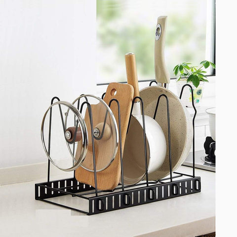 Pot Holder Cabinet 5 Adjustable Compartments Pan Kitchen Cookware Pan Pot Lid Organizer Rack Holder