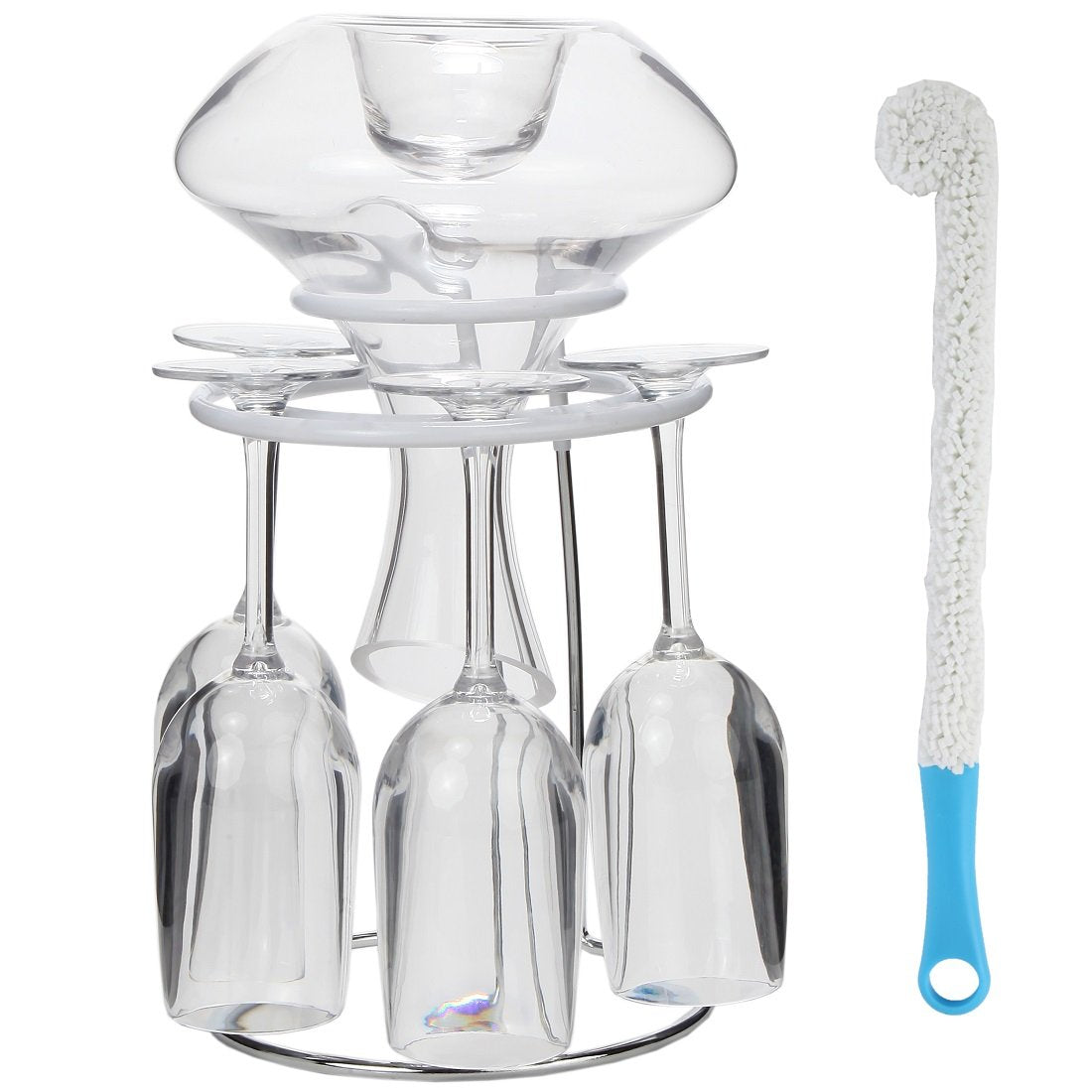 Lily's Home Decanter and Wine Glasses Drying Stand, with Rubber Coated Top to Prevent Scratches and Comes with a Decanter and Glasses Cleaning Brush (10.5 in x 7.5 in)