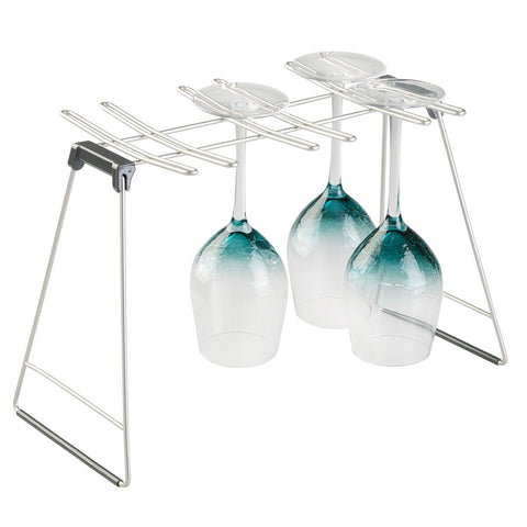 mDesign Freestanding Foldable Wine Glass and Stemware Drying and Display Storage Rack for Kitchen Countertop - Holds 6 Glasses, Non-Skid Feet, Folds Flat for Compact Storage - Matte Satin