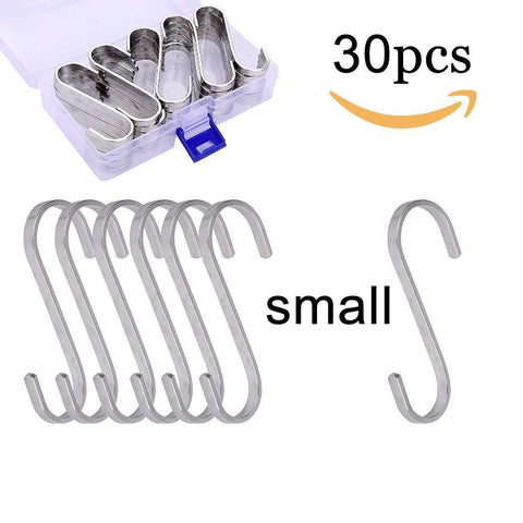 Supla 30pcs Brushed Stainless Flat S Hooks Kitchen Pot Pan Hanger (small)