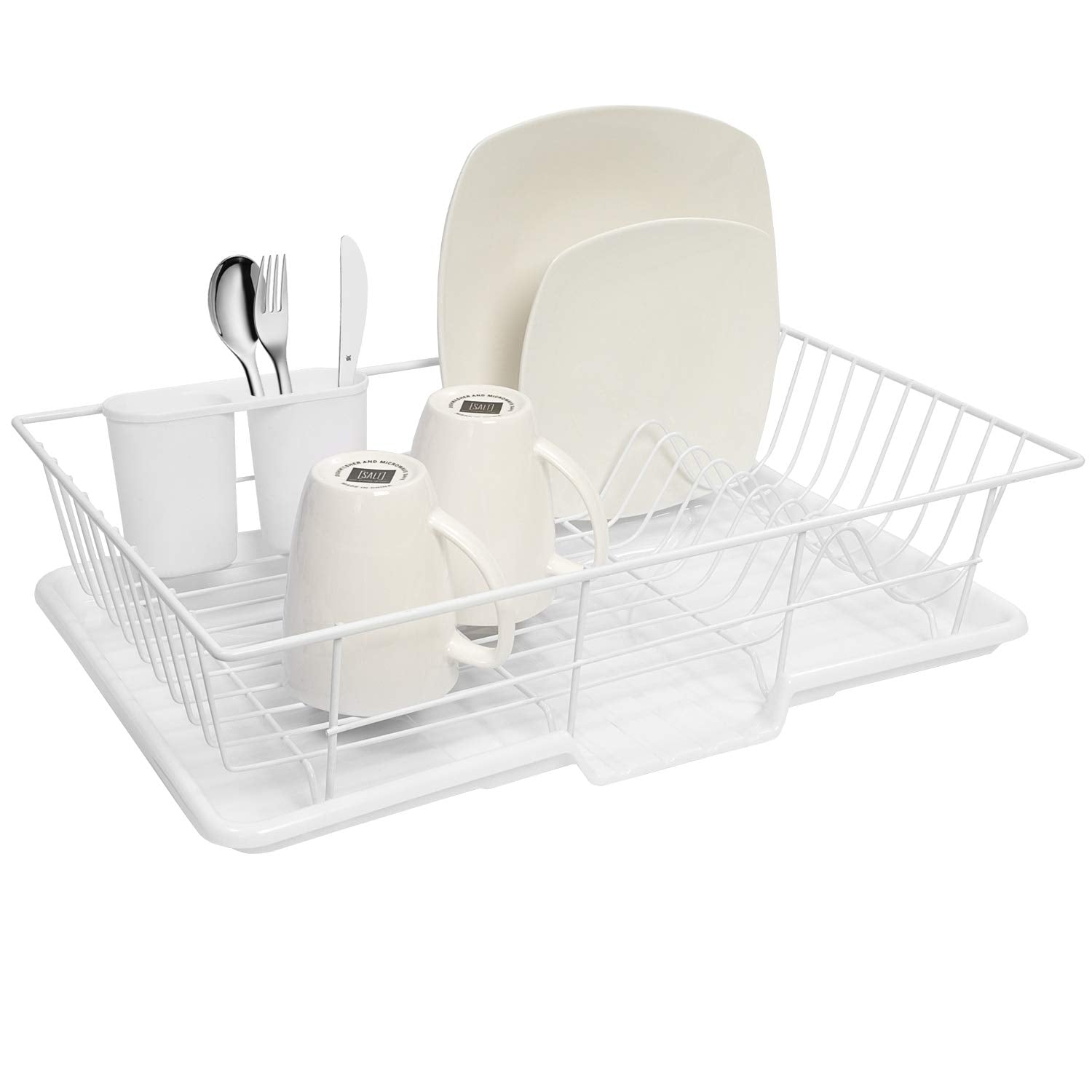 Sweet Home Collection 3 Piece Dish Drainer Rack Set with with Drying Board and Utensil Holder, 12" x 19" x 5", White