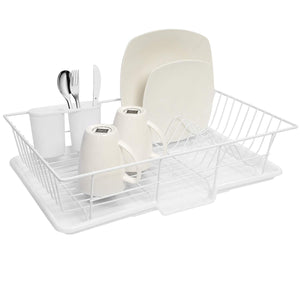 Sweet Home Collection 3 Piece Dish Drainer Rack Set with with Drying Board and Utensil Holder, 12" x 19" x 5", White