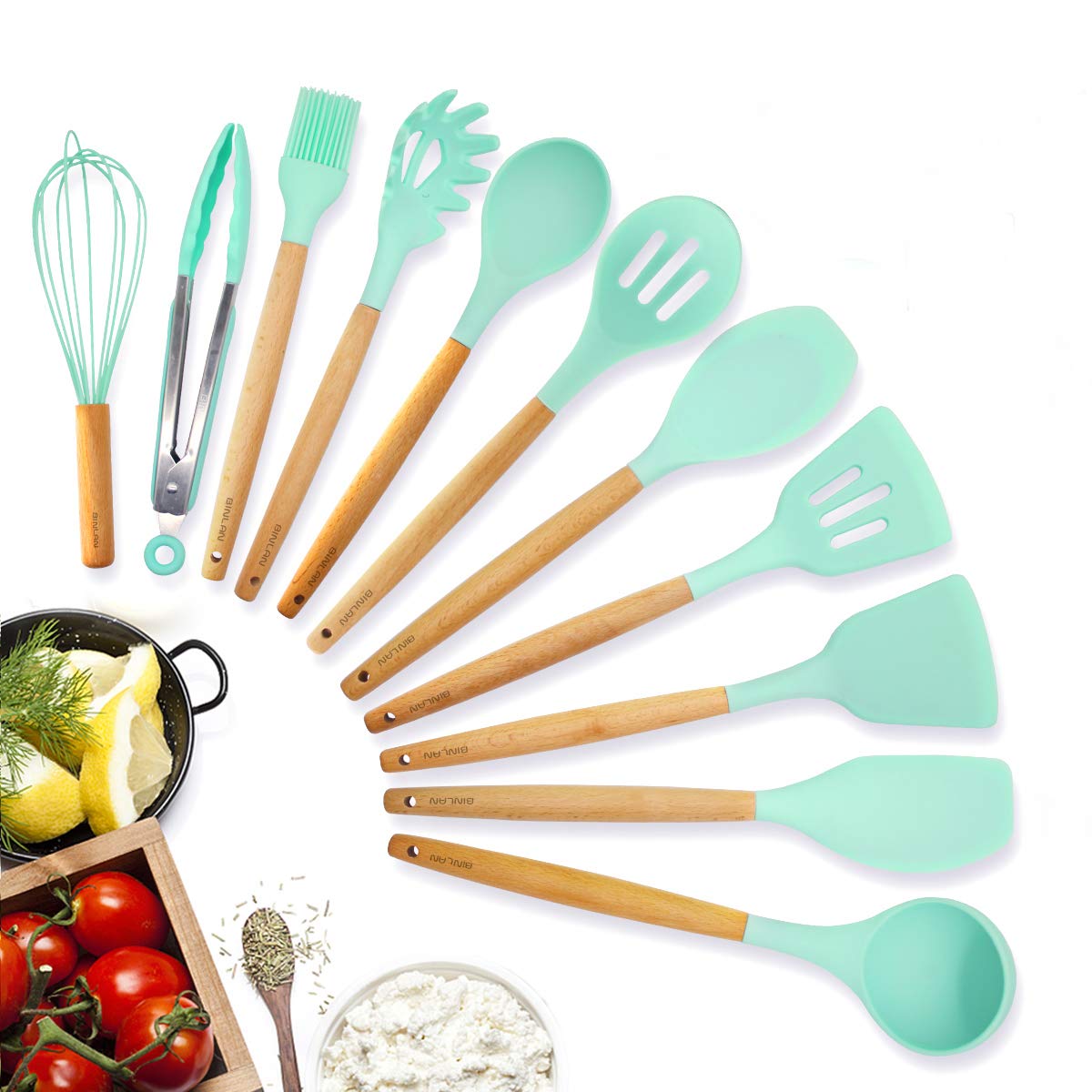 Kitchen Utensil Set Cooking Utensils, 10pcs Silicone Non-stick, High Heat Resistant Set, Turner Tong Spatula Spoon Tools for Cooking, Baking, Serving, Gift for Parents Family