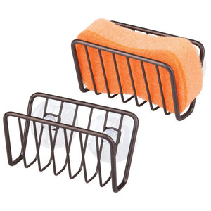 mDesign Metal Farmhouse Kitchen Sink Storage Organizer Caddy - Small Holder for Sponges, Soaps, Scrubbers - Quick Drying Open Wire Basket Design with Strong Suction Cups - 2 Pack - Bronze