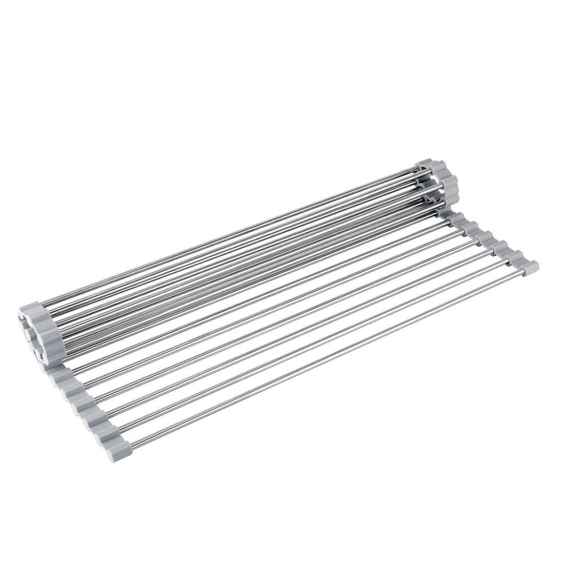 Roll up Dish Drying Rack-17.9" (L) x 15.8" (W) -over the Sink Dish Drying Rack Super Wide 304 Stainless Steel Dish Rack Foldable Dish Drainers for Kitchen Sink Counter by AHYUAN (Warm Grey)