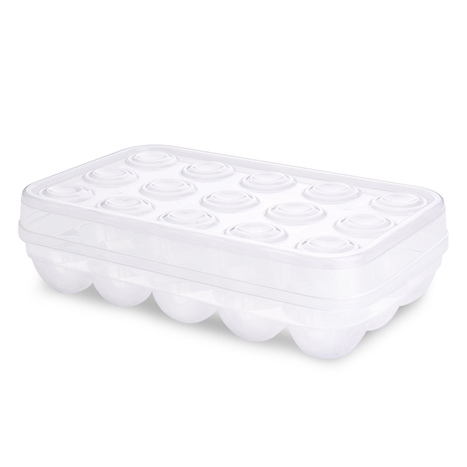 Flexzion Covered 15 Eggs Holder - Plastic Eggs Tray Container Dispenser Case Carton Box Carrier Stackable Storage Organizer Storer Keeper with Clear Lid Large Capacity for Refrigerator Fridge Home