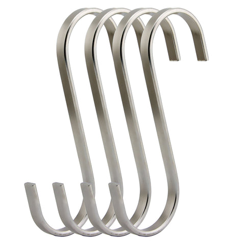 RuiLing Premium 4 - Pack Size Extra Large Brushed Stainless Flat S Hooks Kitchen Pot Pan Hanger Clothes Storage Rack.