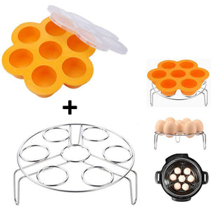 Orange Silicone Egg Bites Molds With Stainless Steel Egg Steamer Rack for Instant Pot Accessories, Pressure Cooker Food Steamer, Vegetable Steam Rack Stand and Reusable Storage Container