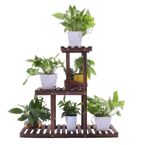 Ufine Wood Plant Stand Indoor Outdoor 3 Tier Vertical Carbonized Multiple Planter Holder Flower Ladder Stair Shelf Garden Balcony Patio Corner Pot Display Storage Rack