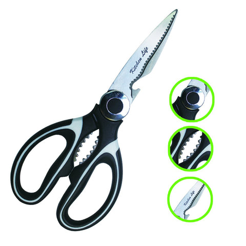 Multi Functional Kitchen Shears By Kitchen Life | Multi Purpose Kitchen scissors For Meat, Chicken, Poultry, Vegetables, Herbs & More | Best Utility Scissors w/ Comfortable Hand Grip