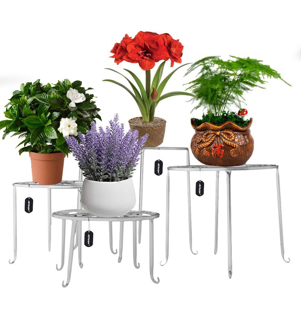 AISHN Metal Plant Stand 4 in 1 Potted Irons Planter Supports Floor Flower Pot Round Rack Display with Scroll Pattern Perfect for Home, Garden, Patio