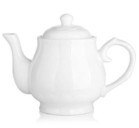 DOWAN Porcelain Teapot 22 Ounces White Fine Pierced Ceramic Tea Pot, Set of 1