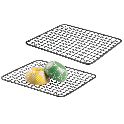 mDesign Modern Metal Wire Kitchen Sink Metal Dish Drying Rack/Mat - Steel Wire Grid Design - Allows Wine Glasses, Mugs, Bowls and Dishes to Drain in Sink - 2 Pack - Black