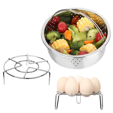 Hgrope Instant Pot Accessories Stainless Basket Rack for Electrical Pressure Cooker with Egg Molds & Vegetable Steamer Pan Tray Trivet Suit for 6 QT, 8